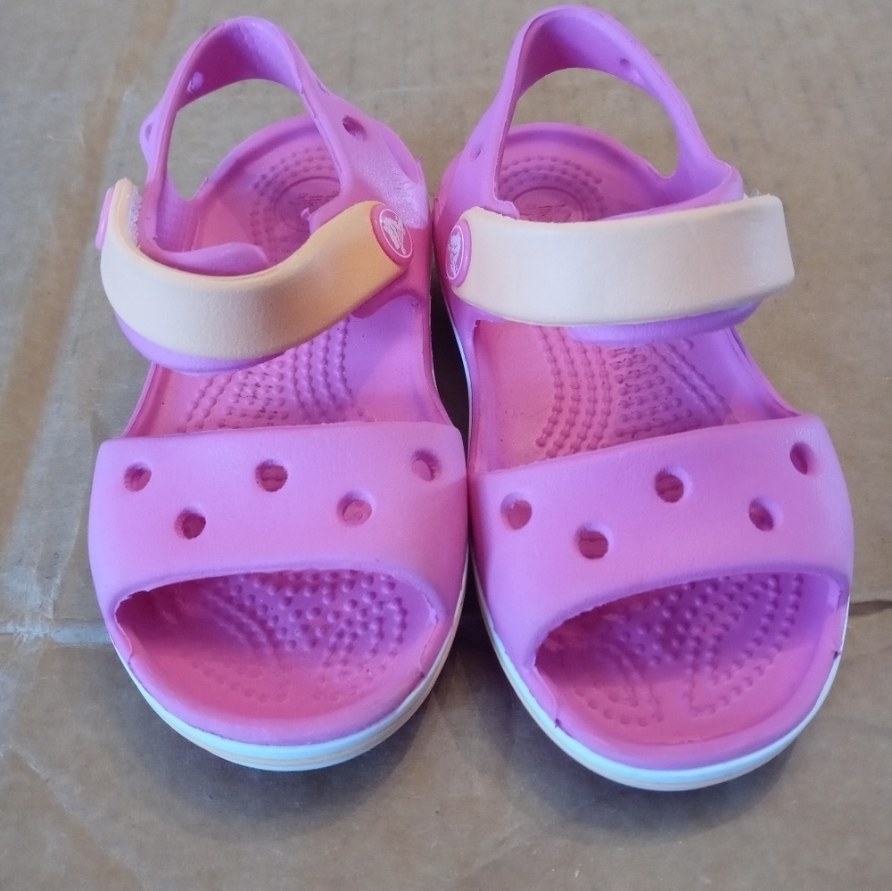 Crocs BAYABAND Toddler Girl 7 pink Peach White open toe Sandals